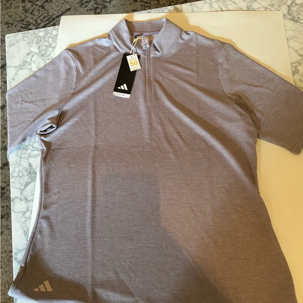New with tags Adidas Womens medium purple Heathered Polo Shirt - Picture 2 of 4